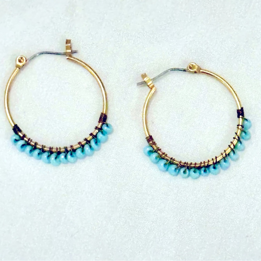 Dainty Turquoise Blue Hoop Earrings